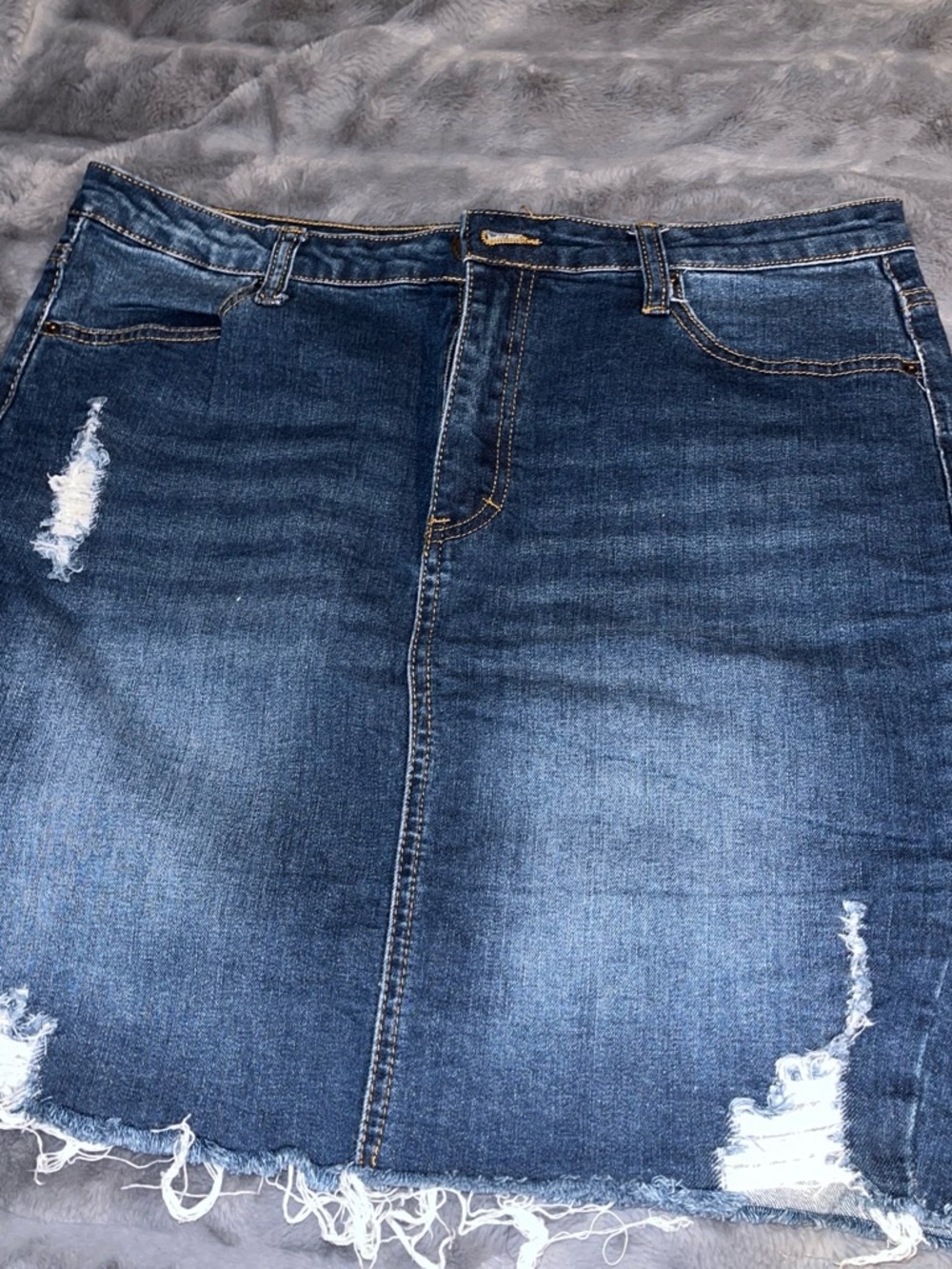 Wax Jean Dark Blue Distressed Denim Skirt